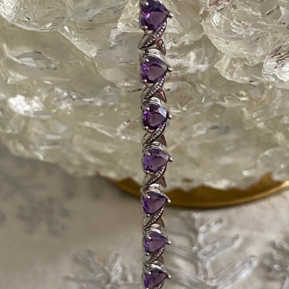 New-Purple Hearts and Kisses Silver Tennis Bracelet